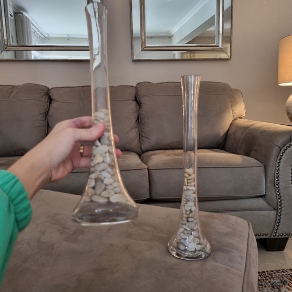 2x Glass Clear Tall Vase Stone Holders Decor - Picture 3 of 6